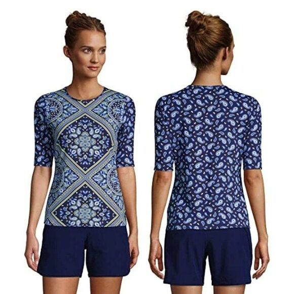 Lands End Rash Guard Top Size Medium Short Sleeve NWOT - Picture 1 of 9